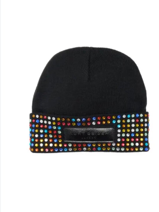 NWT Kurt Geiger London Logo Patch Crystal Cuff Beanie One Size, BLACK MULTI main image 4